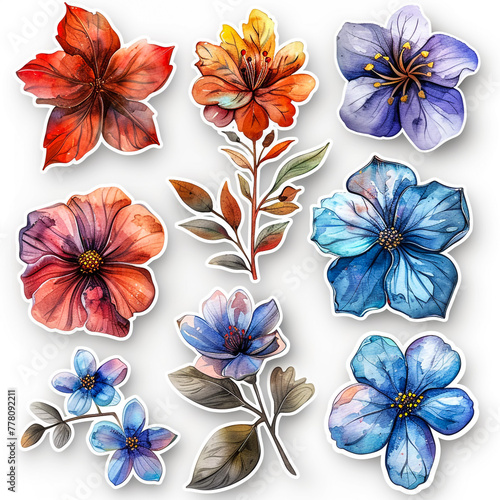 Watercolor flowers seamless pattern with background and leaves