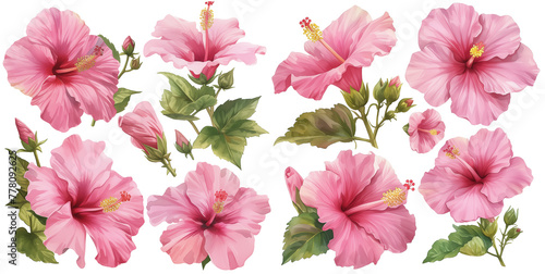 Watercolor pink hibiscus clipart for graphic