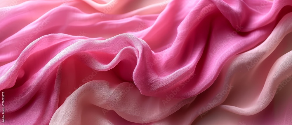 Fototapeta premium a close up of a pink fabric with a white stripe on the bottom of the fabric and a pink and white stripe on the bottom of the fabric.