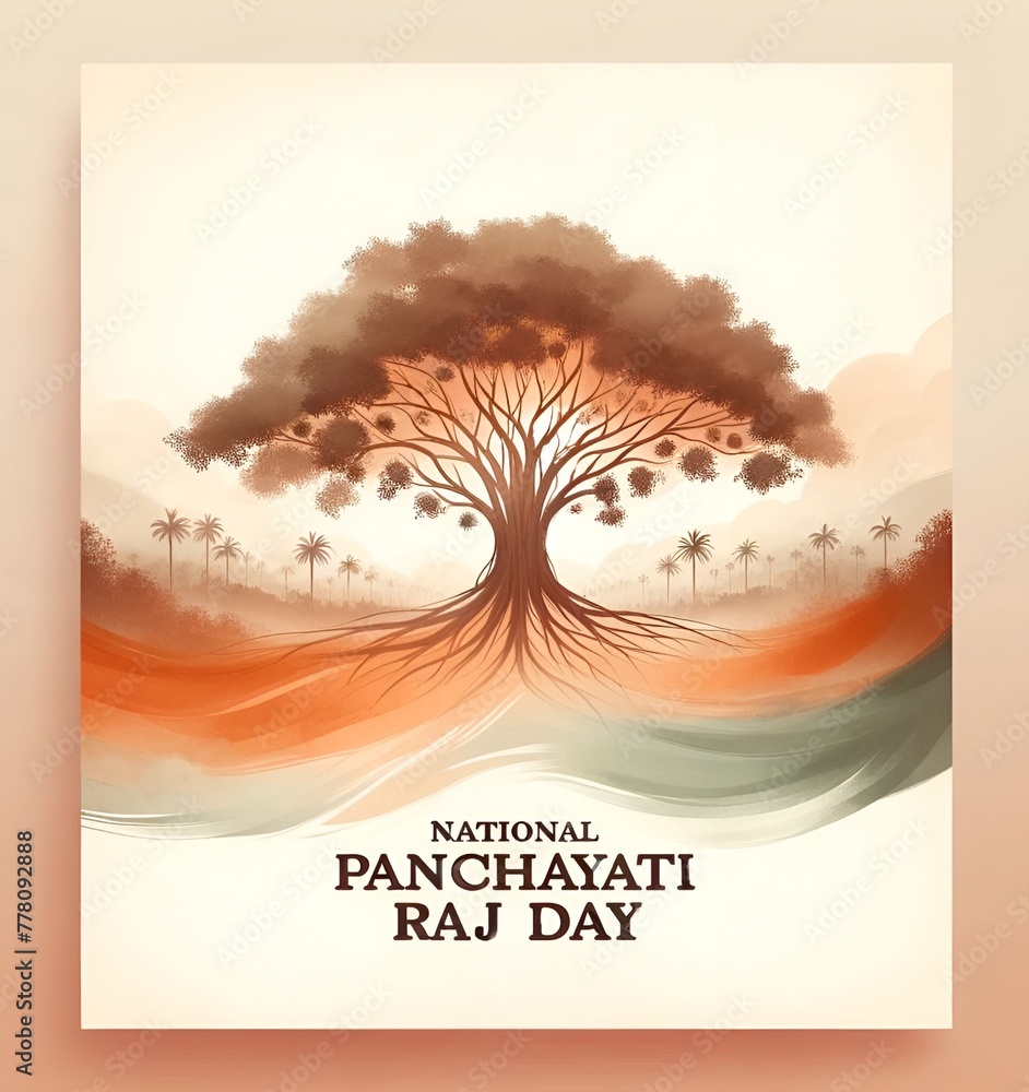 Minimalistic poster illustration for national panchayati raj day with watercolor effect. - obrazy, fototapety, plakaty 