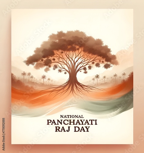 Minimalistic poster illustration for national panchayati raj day with watercolor effect.