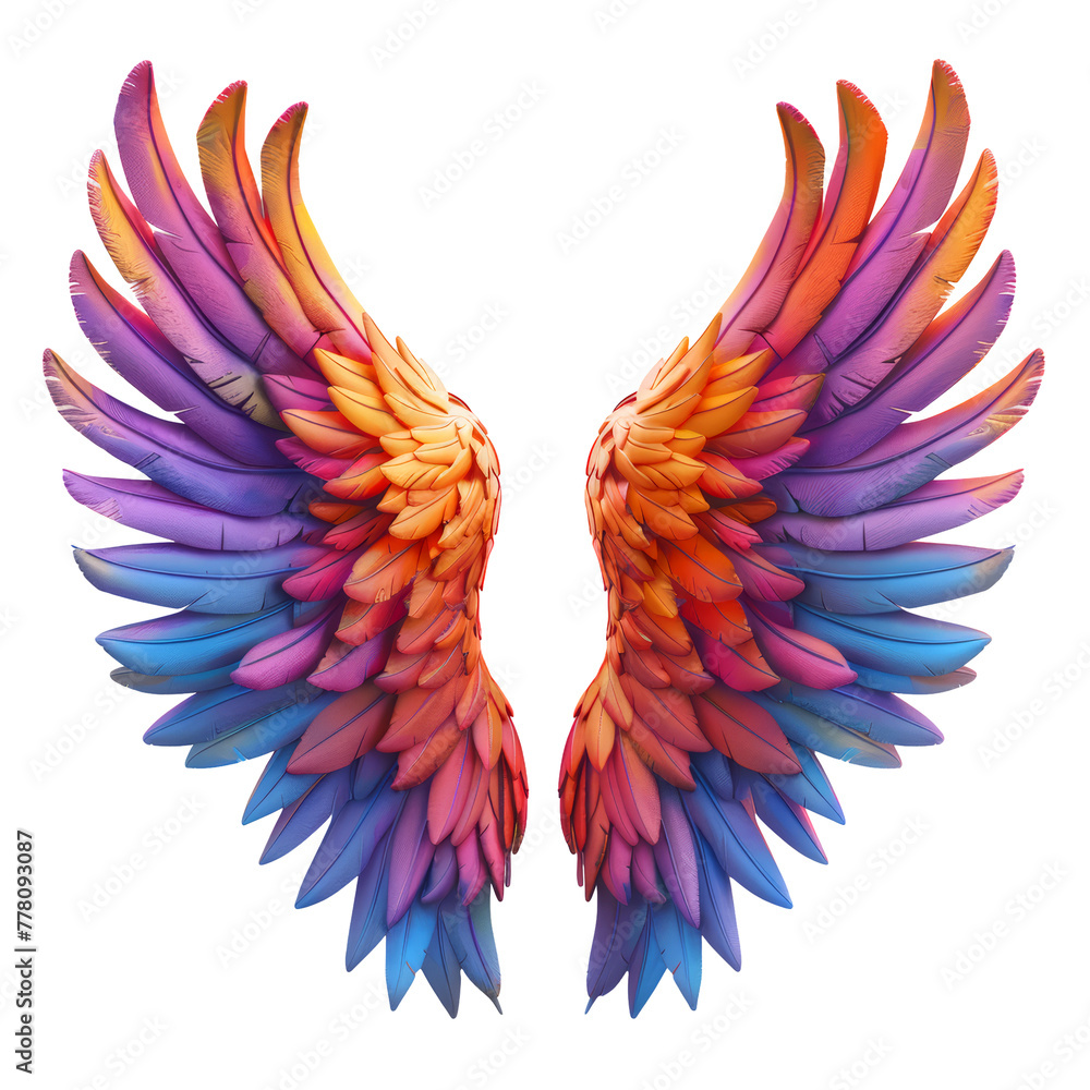 Obraz premium 3d Colorful Angel wings isolated on transparent background