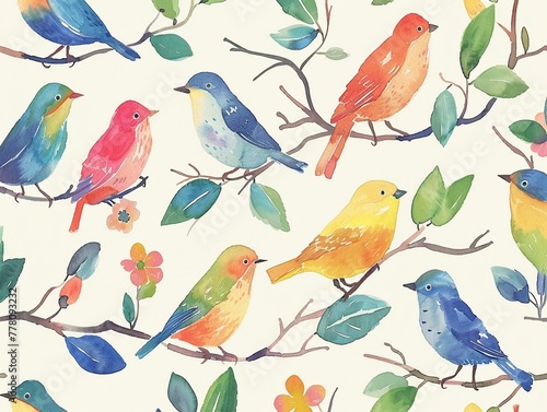 Birds sing on branches