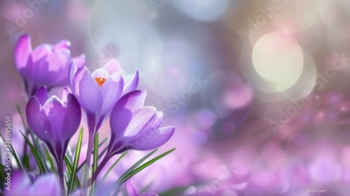purple crocus flowers on a dreamy bokeh background