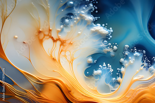 blue white golden color Abstract luxury abstract fluid waves art painting in ink technique Tender and dreamy  Mixture of colors with transparent liquid and golden swirls wallpaper. photo