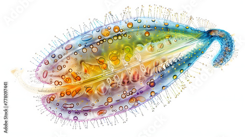 A highly detailed microscopic view of the Paramecium caudatum species of ciliated protozoan