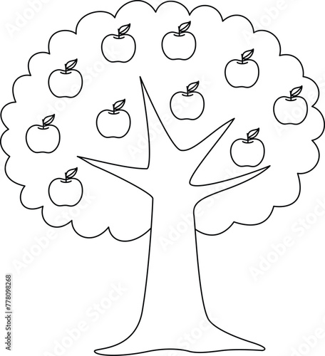 Apple tree easy drawing coloring page for kids