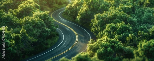 A curvy road surrounded by lush forests, © Image