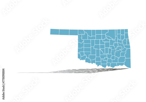 Mapa azul del estado de Oklahoma en fondo blanco.