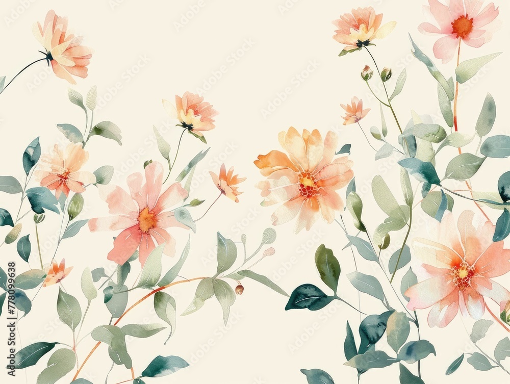 Watercolor Minimalist Daisy Chains with Delicate Floral Details and Pastel Tones