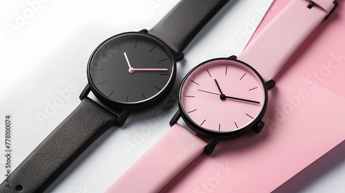 Elegant Minimalist Watches on a Bicolor Background, Perfect for Accessory Branding. Simple Design, Modern Style, and Dual Tone Composition. AI