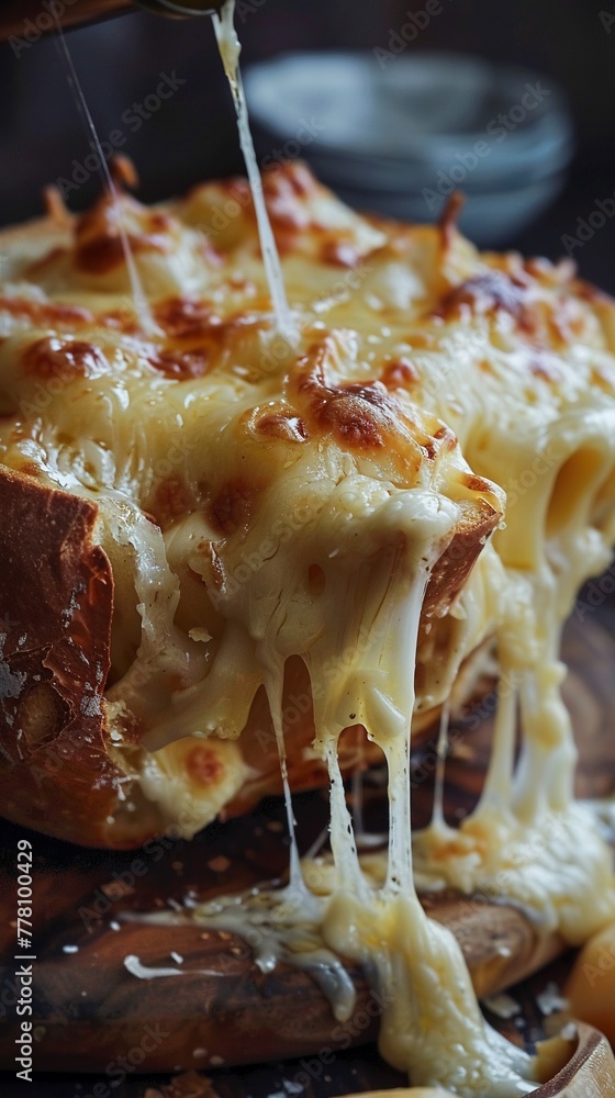 Fototapeta premium Golden brown buttered bread filled with a decadent combination of gooey melted cheeses