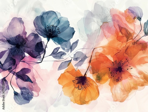 Vibrant Watercolor Floral Silhouettes in Soft Pastel Hues