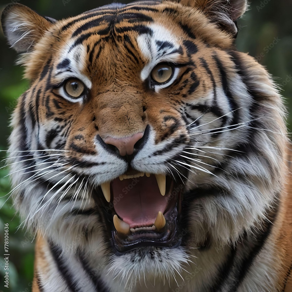 Obraz premium tirg, growls, ready to attack, close-up, nature, face, portrait, head, front, siberia, view, exotic, wild