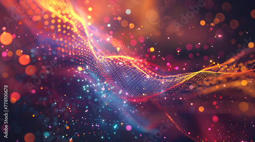 Abstract digital background with colorful lights and data points