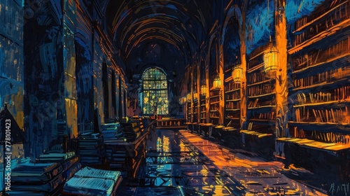 There was a hint of mystery in the air when the old library was lit up at night by lanterns that created long shadows across the bookshelves.