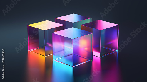 Colorful gradient glass boxes with a transparent and colorful background