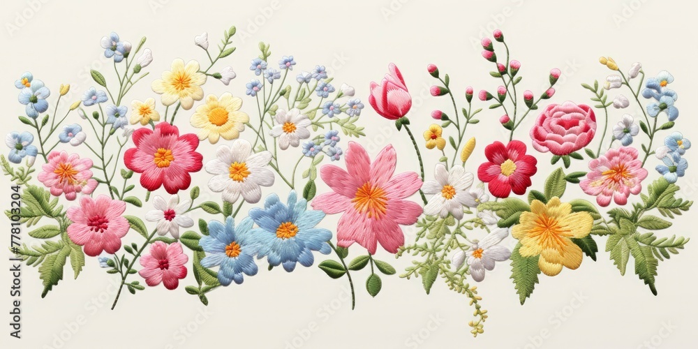 several little flowers embroidered in a design