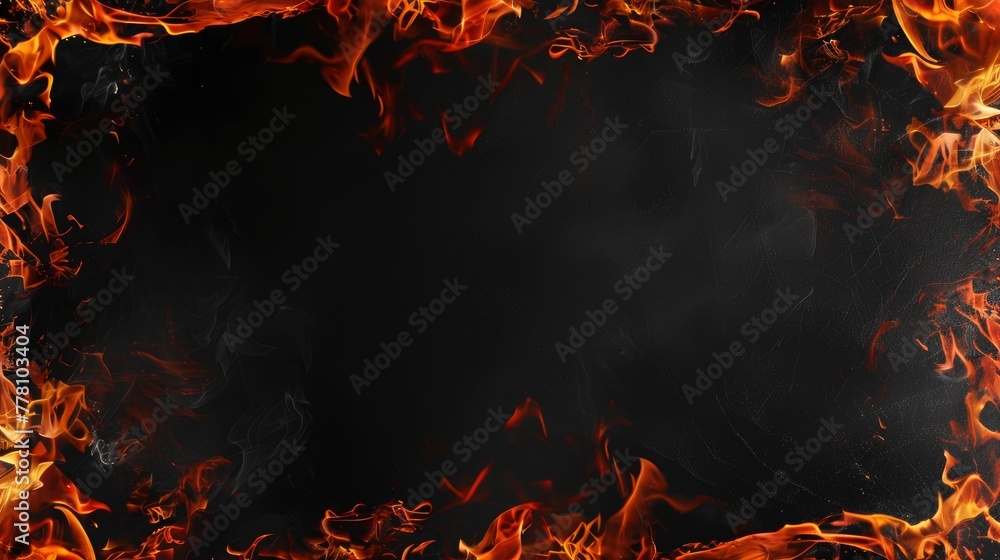 A border of flames on a black background