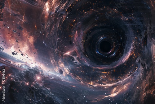 Realistic Illustration of a Black Hole: 8K Resolution Space Wallpaper Generative Ai photo