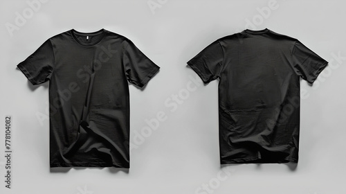 Stylish black t-shirt mockup, front and back view. Ideal for brand presentation. Simple and clean design for fashion and apparel. High-resolution image for online stores. AI