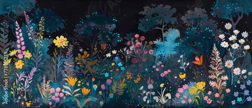 At night  shadows turn into flowers  a nocturnal garden growing from the shadows.