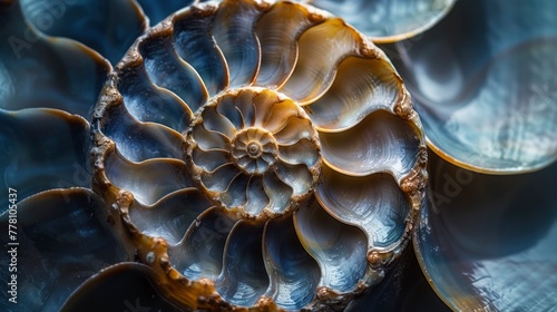 the golden ratios square root in cross section of snail shell shape photo