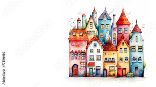 Watercolor Colorful Houses illustration isolated on white background