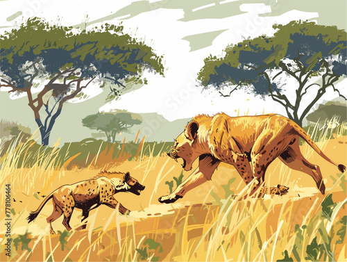 lioness defends kill from hyenas