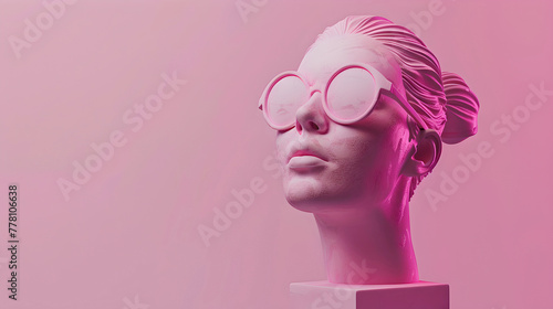 Stylish AI-Generated Mannequin with Sunglasses on a Pink Background. Modern Design, Fashion Theme. Visual Arts Concept. Perfect for Creative Advertising. AI