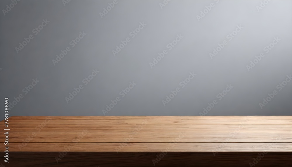 Empty wooden table with a plain grey Product display mockup background Empty wooden table with a plain grey Product display mockup background