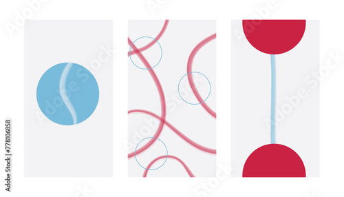 Modern posters with linear forms and circles. Trendy minimalist aesthetic print in japanese style. Background vector template set in pastel colors © Larisa