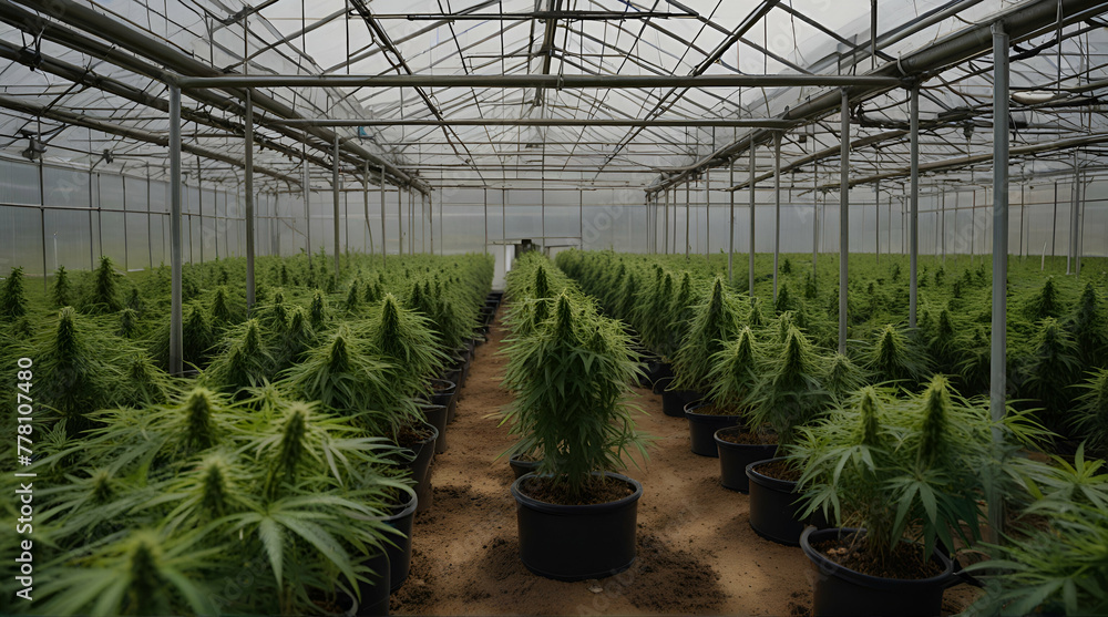Cannabis Field In A Greenhouse .Generative AI