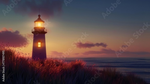 The lighthouse stands as a beacon of solitude in the quiet darkness © Sirisook
