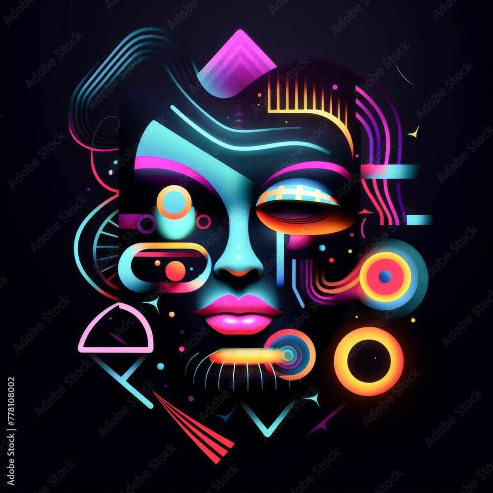 Highlight the beauty of a female face through the intricate language of binary neon