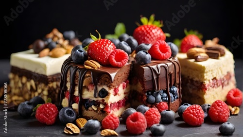 chocolate cake with berries, ai generated