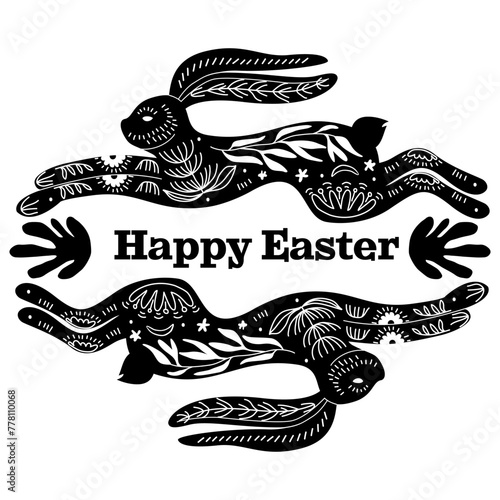 Black Happy Easter Linocut Composition 