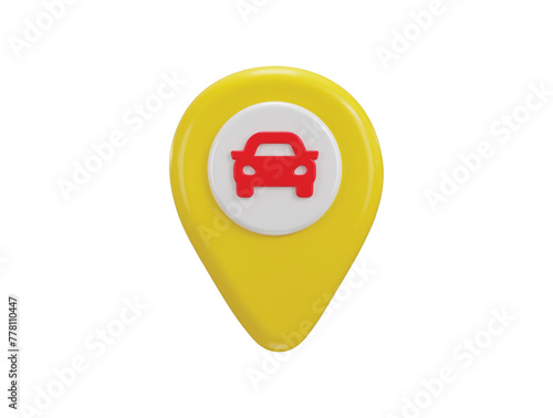 location icon with a car concept of car pickup point or car location icon 3d render