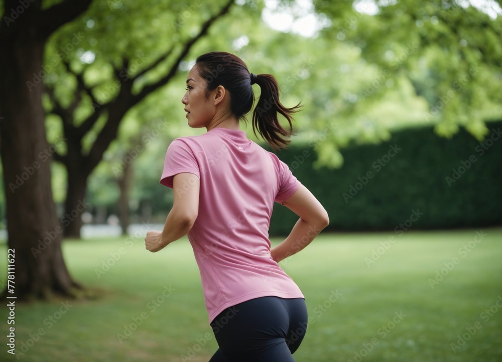 Japanese Woman in Running Gear, Japanese woman runner in activewear conquers the streets of Japan, Capturing the energy of a Japanese woman's morning run, Urban running in Japan: A woman's journey thr
