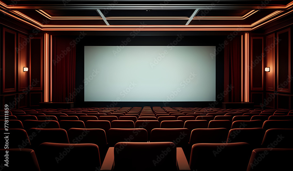 Cinema theater empty indoor. Film projection. Movie event festival show. Cinema theater empty indoor. Film projection. Movie event festival show.