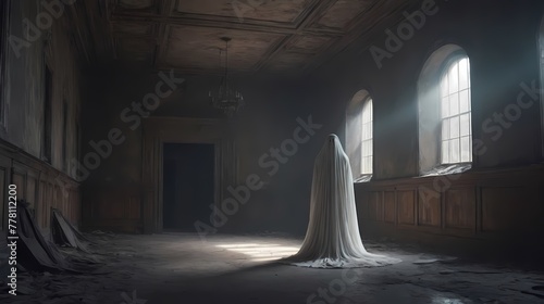 darkness cinematic, ghost in abandoned hall, Generative AI, Generative, AI