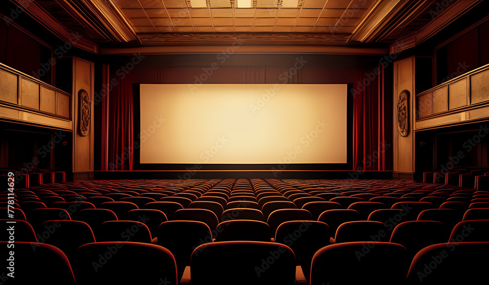 Obraz premium Cinema theater empty indoor. Film projection. Movie event festival show.