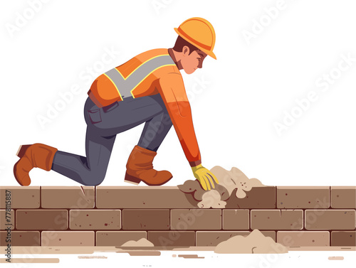 skilled construction worker laying cinder blocks