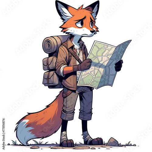 Lost Fox Trekker: The Quest for Direction - Vector Art