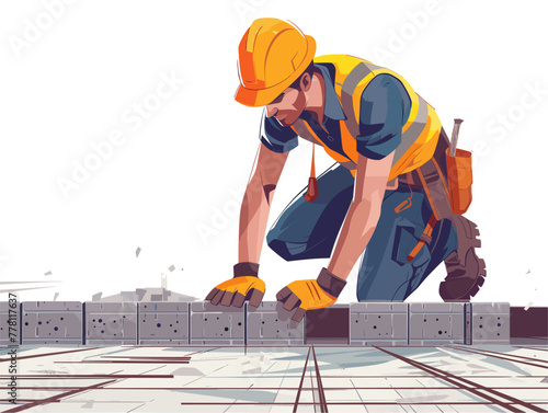 construction worker laying cinder blocks