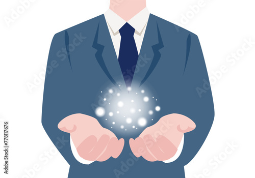 ビジネスマンと光のスタイリッシュフラットイラスト