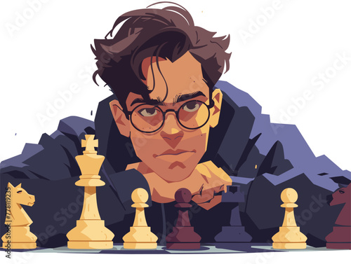contemplative chess player strategizes next move