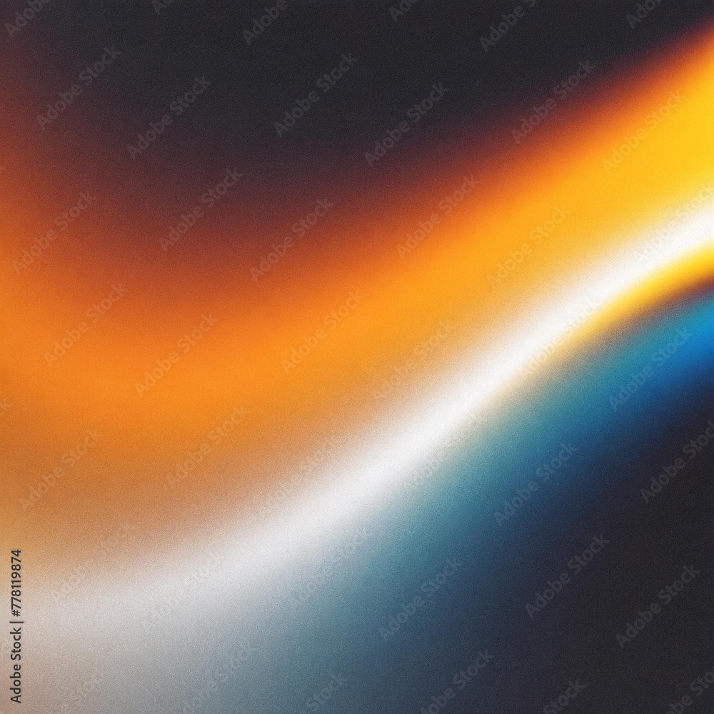 Grainy gradient background, glowing color flow wave, orange blue white yellow black backdrop noise texture abstract banner poster header design