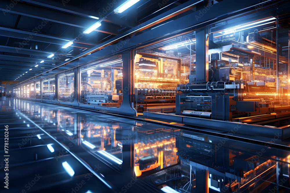 Holographic of digital Factory machinery structure on orange base ...