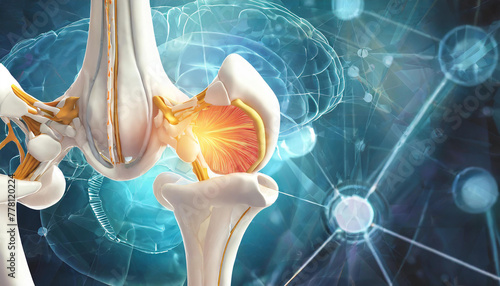 Human hip joint anatomy on scientific background. 3d illustration.